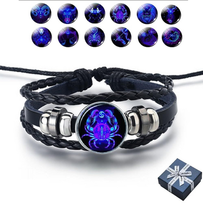 Zodiac™ Constellation Braided Design Black Leather Bracelet Adjustable