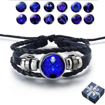 Zodiac™ Constellation Braided Design Black Leather Bracelet Adjustable